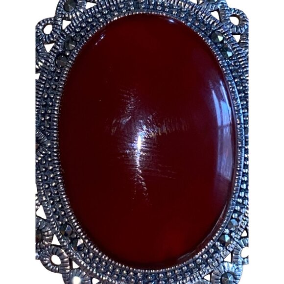 Vintage 925 Sterling Silver & Carnelian Pendant Oval Filigree Design Thailand Ha - Picture 11 of 12